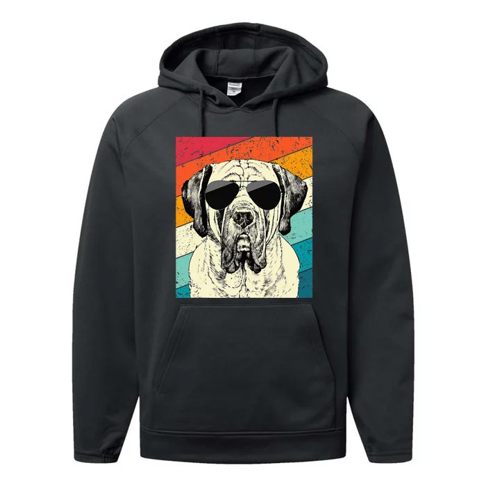 Retro Vintage English Mastiff With Sunglasses Dog Lovers Performance Fleece Hoodie