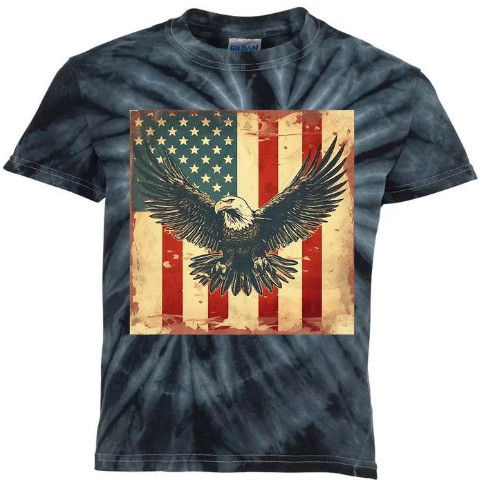 Retro vintage eagle american usa flag 4th july celebration Kids Tie-Dye T-Shirt