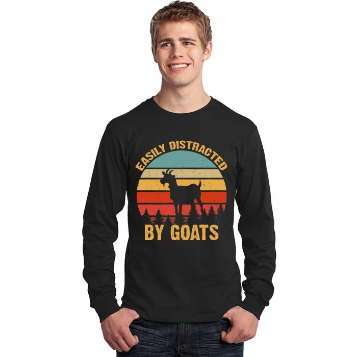 Retro Vintage Easily Distracted By Goats Funny Goat Lover Tall Long Sleeve T-Shirt