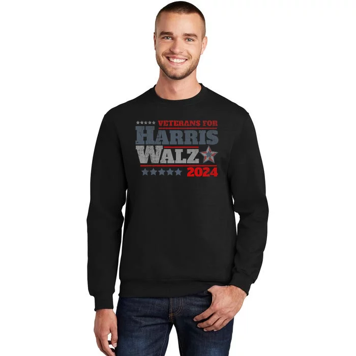 Retro Veterans For Kamala Harris Tim Walz 2024 Harris Waltz Tall Sweatshirt