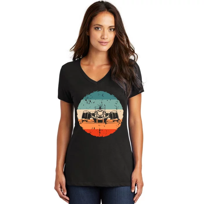 Retro Vintage Formula Racing Lovers Silhouette Race Car Fan Women's V-Neck T-Shirt