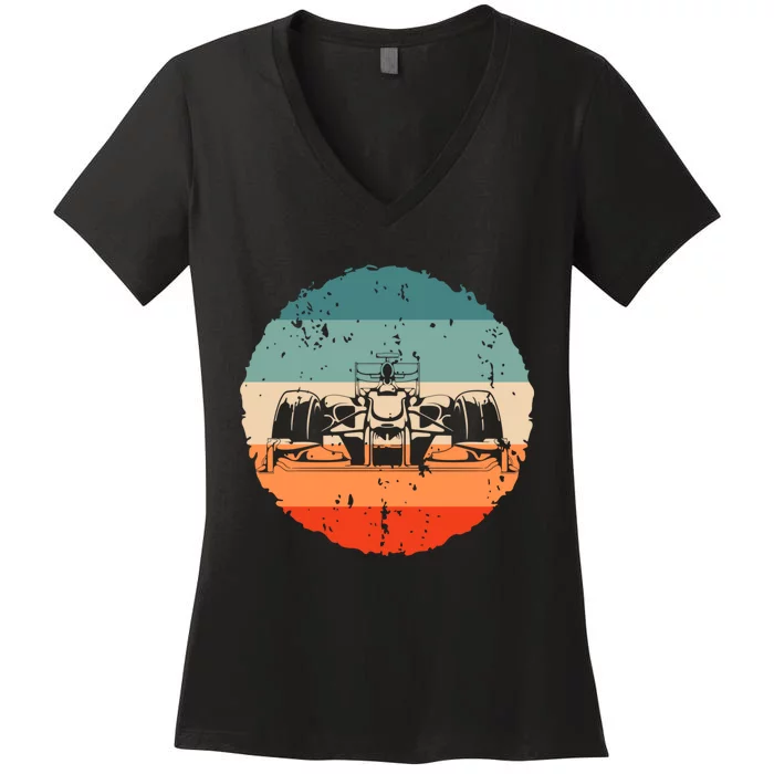 Retro Vintage Formula Racing Lovers Silhouette Race Car Fan Women's V-Neck T-Shirt