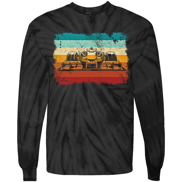 Retro Vintage Formula Racing Lovers Silhouette Race Car Fan Giftretro Vintage Fo Tie-Dye Long Sleeve Shirt