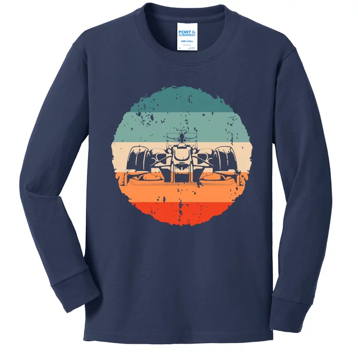 Retro Vintage Formula Racing Lovers Silhouette Race Car Fan Kids Long Sleeve Shirt