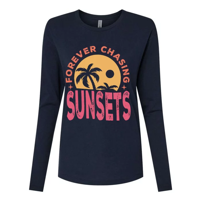 Retro Vintage Forever Chasing Sunsets Summer Vacation Outfit Womens Cotton Relaxed Long Sleeve T-Shirt