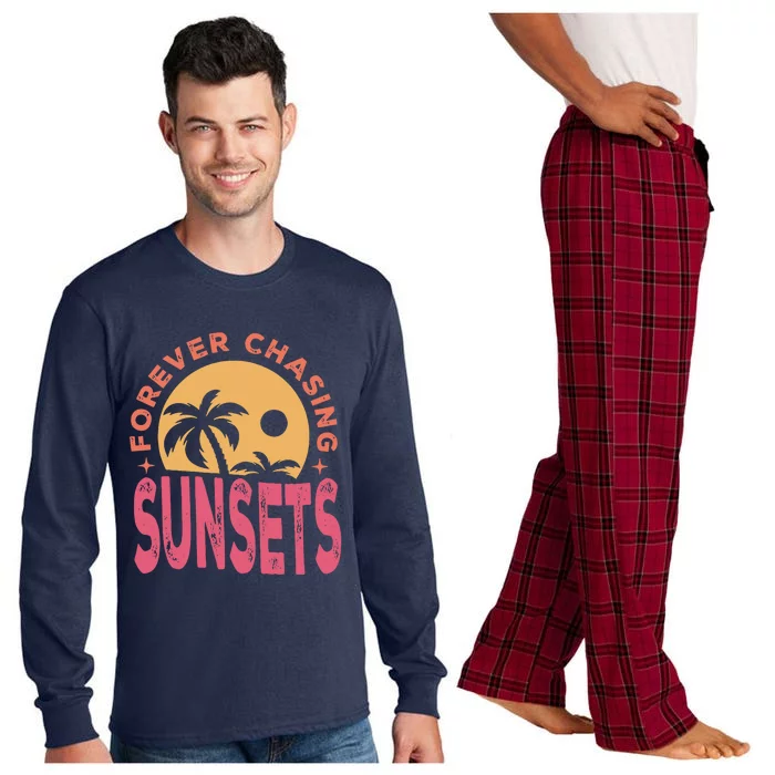 Retro Vintage Forever Chasing Sunsets Summer Vacation Outfit Long Sleeve Pajama Set