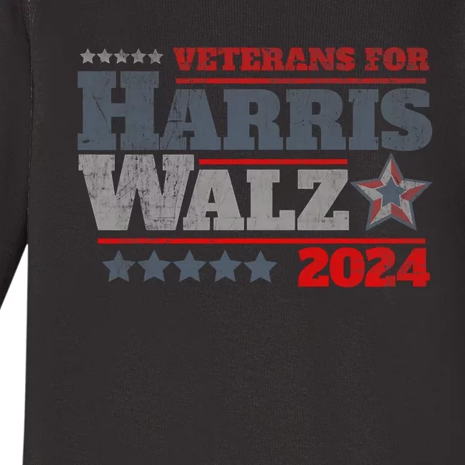 Retro Veterans For Kamala Harris Tim Walz 2024 Harris Waltz Baby Long Sleeve Bodysuit