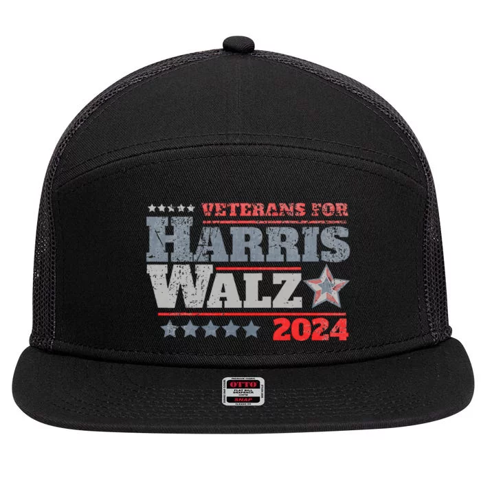 Retro Veterans For Kamala Harris Tim Walz 2024 Harris Waltz 7 Panel Mesh Trucker Snapback Hat