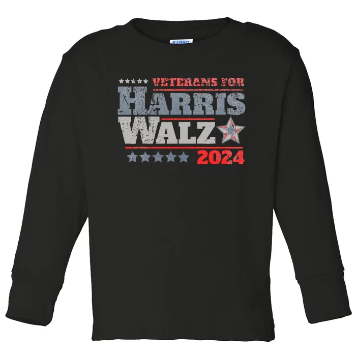 Retro Veterans For Kamala Harris Tim Walz 2024 Harris Waltz Toddler Long Sleeve Shirt