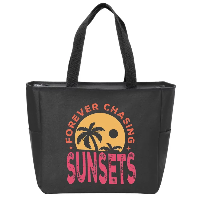 Retro Vintage Forever Chasing Sunsets Summer Vacation Outfit Zip Tote Bag