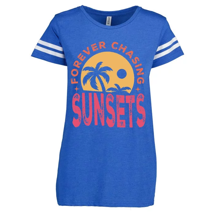 Retro Vintage Forever Chasing Sunsets Summer Vacation Outfit Enza Ladies Jersey Football T-Shirt