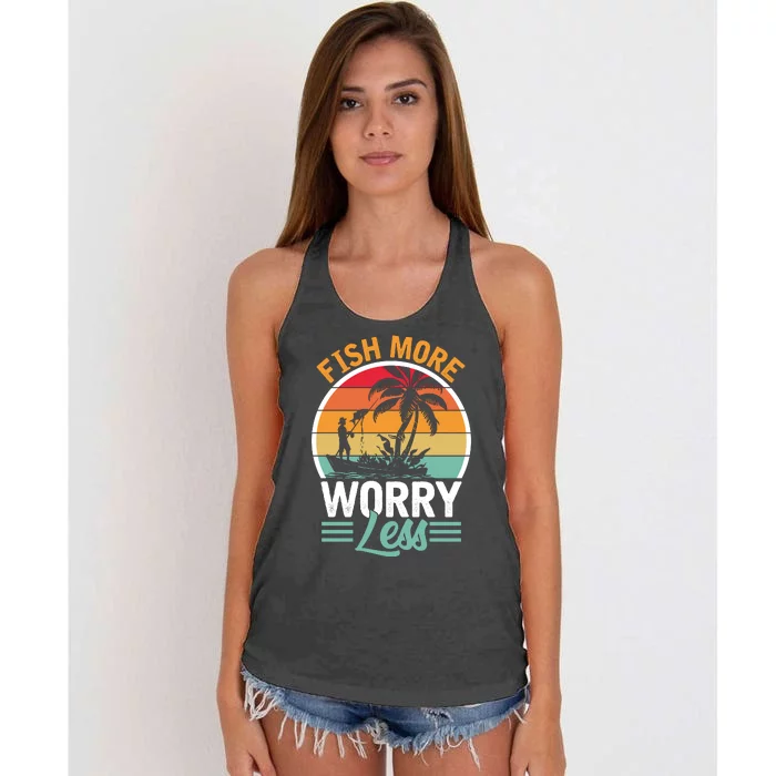 Retro Vintage Fishing Theme Print Women's Knotted Racerback Tank