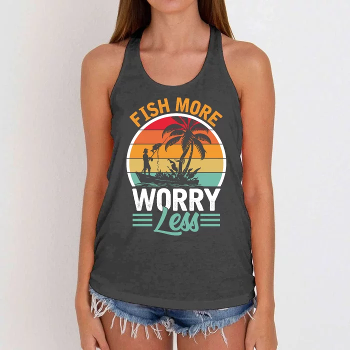 Retro Vintage Fishing Theme Print Women's Knotted Racerback Tank