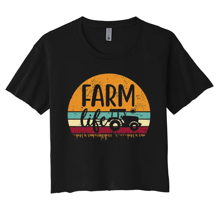 Retro Vintage Farm Life Farming Tractor Family Farmer Women's Crop Top Tee