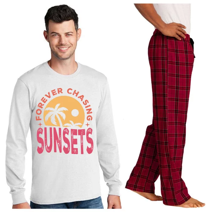 Retro Vintage Forever Chasing Sunsets Summer Vacation Outfit Long Sleeve Pajama Set