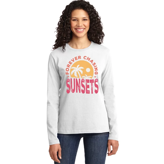 Retro Vintage Forever Chasing Sunsets Summer Vacation Outfit Ladies Long Sleeve Shirt