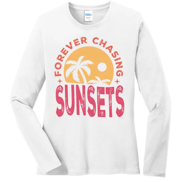 Retro Vintage Forever Chasing Sunsets Summer Vacation Outfit Ladies Long Sleeve Shirt