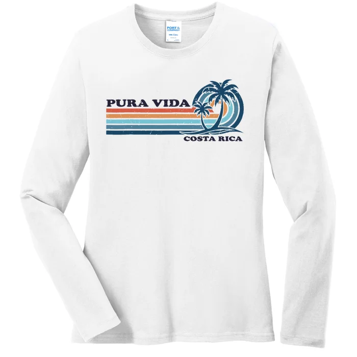 Retro Vintage Family Vacation Costa Rica Pura Vida Ladies Long Sleeve Shirt