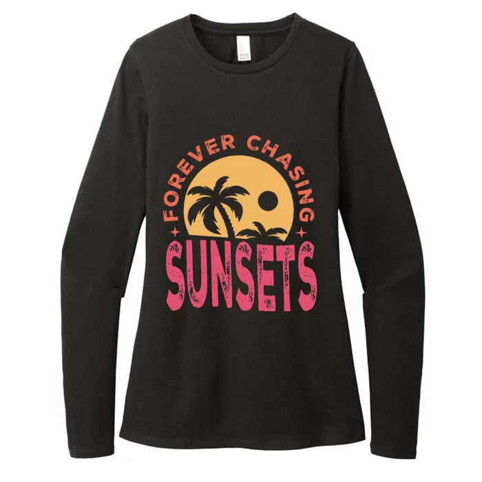 Retro Vintage Forever Chasing Sunsets Summer Vacation Outfit Womens CVC Long Sleeve Shirt