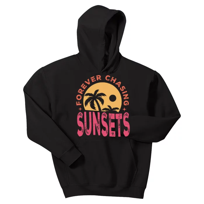 Retro Vintage Forever Chasing Sunsets Summer Vacation Outfit Kids Hoodie