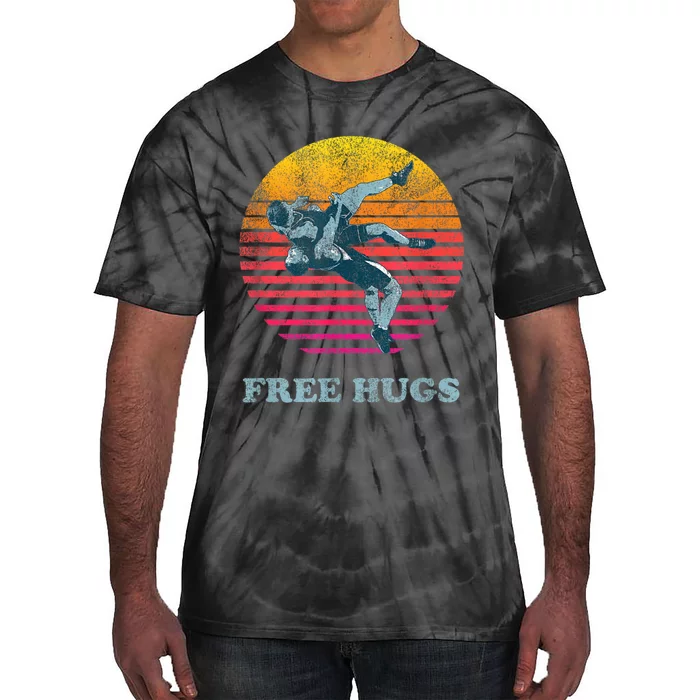 Retro Vintage Faded Cracked 70 80s Style Free Hugs Wrestling Tie-Dye T-Shirt