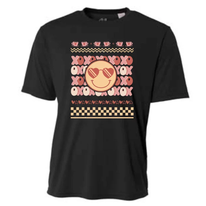 Retro Valentine Funny XOXO Smile Face Ugly Sweater Gift For Valentine Day Cooling Performance Crew T-Shirt