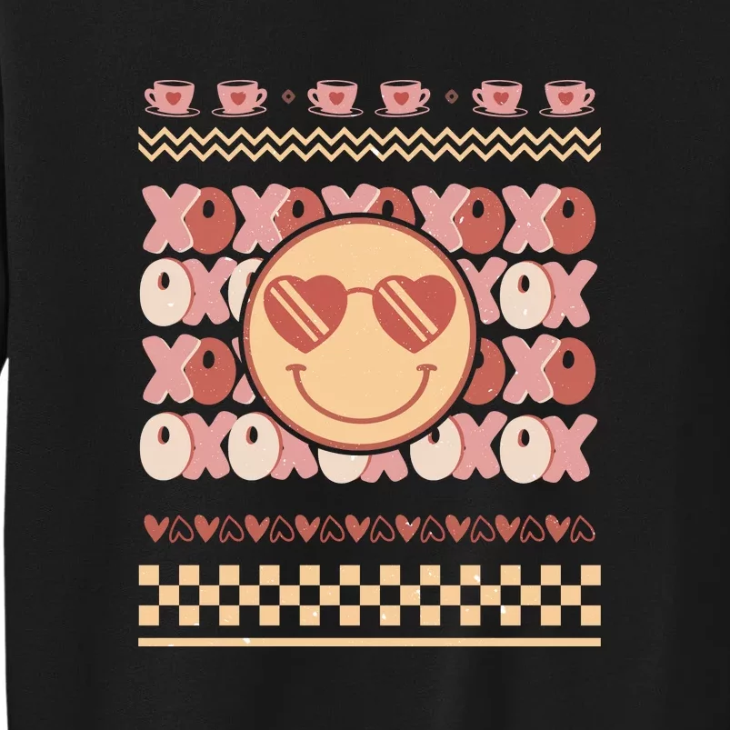 Retro Valentine Funny XOXO Smile Face Ugly Sweater Gift For Valentine Day Tall Sweatshirt