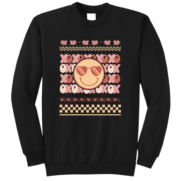 Retro Valentine Funny XOXO Smile Face Ugly Sweater Gift For Valentine Day Tall Sweatshirt