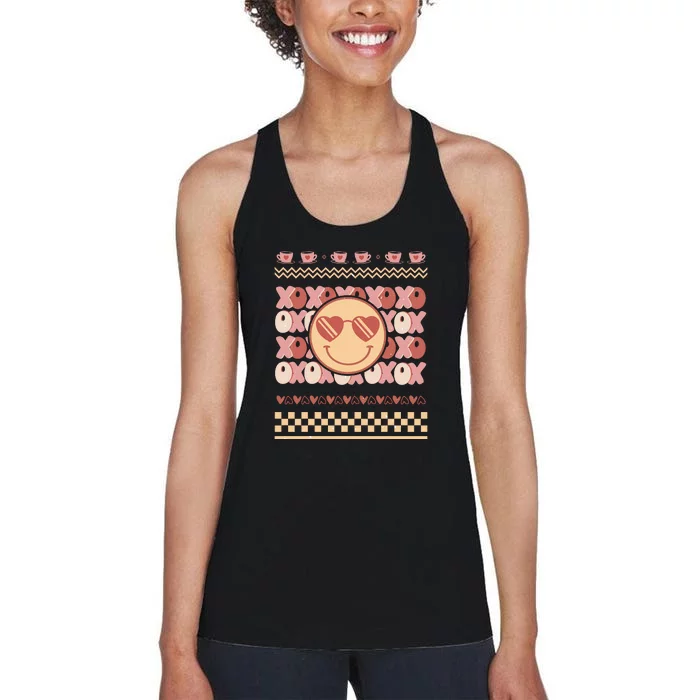 Retro Valentine Funny XOXO Smile Face Ugly Sweater Gift For Valentine Day Women's Racerback Tank