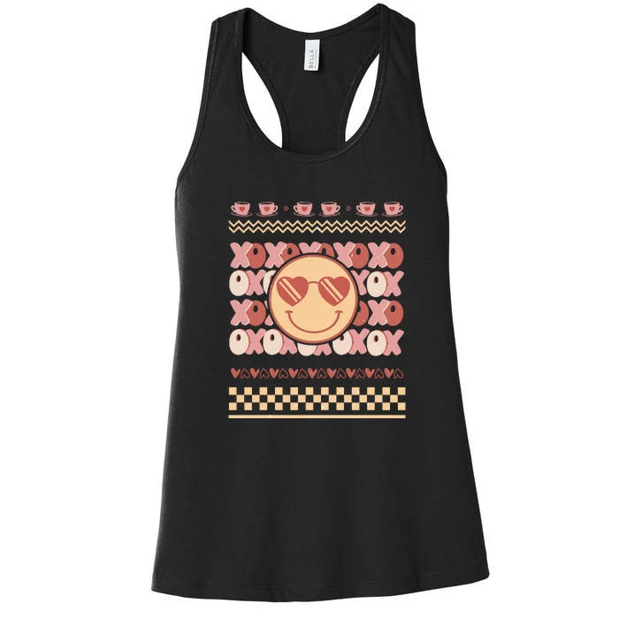 Retro Valentine Funny XOXO Smile Face Ugly Sweater Gift For Valentine Day Women's Racerback Tank