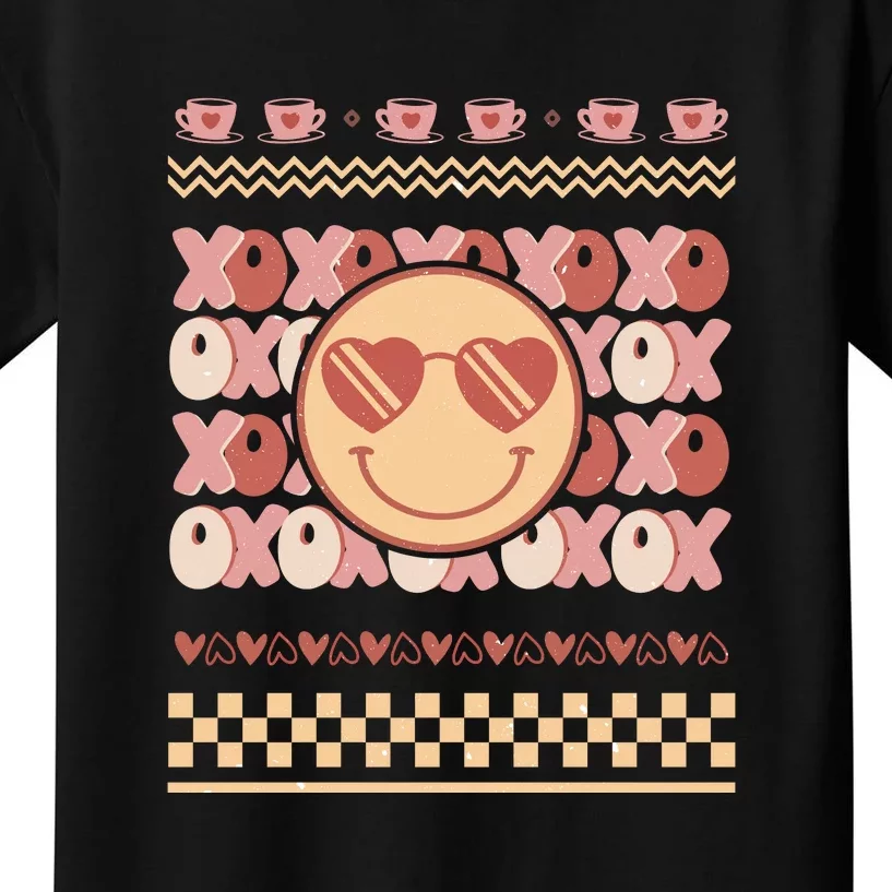 Retro Valentine Funny XOXO Smile Face Ugly Sweater Gift For Valentine Day Kids T-Shirt