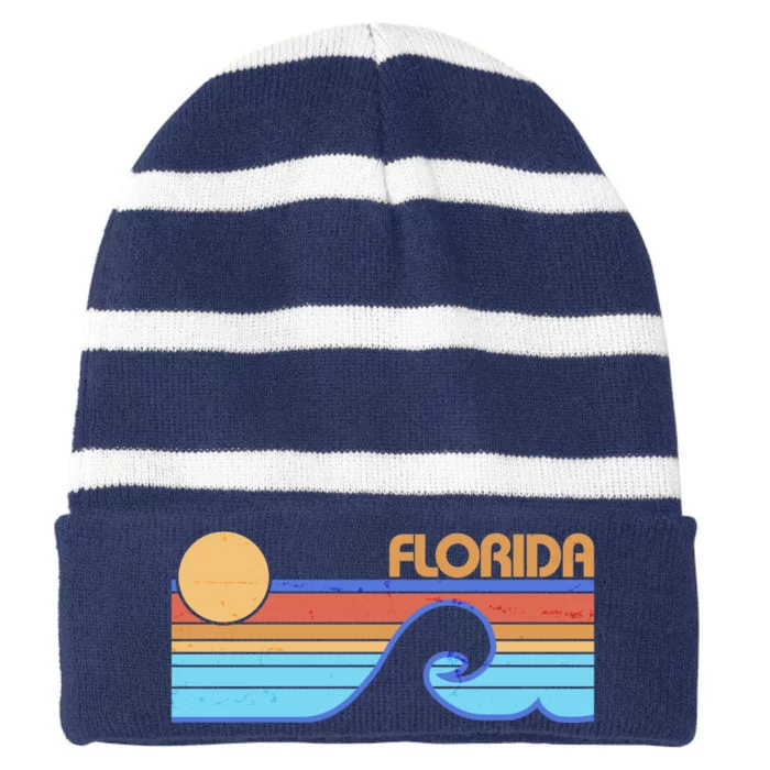 Retro Vintage Florida Sunset Wave Striped Beanie with Solid Band