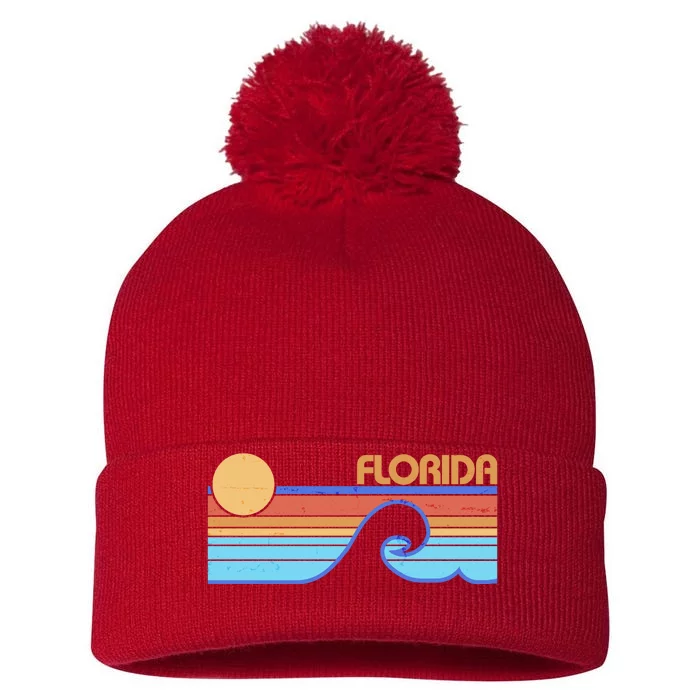 Retro Vintage Florida Sunset Wave Pom Pom 12in Knit Beanie