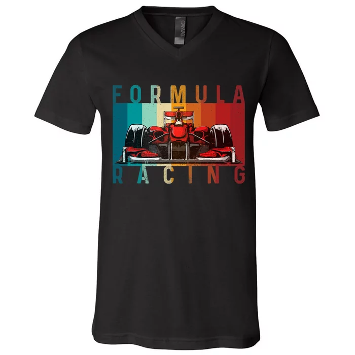 Retro Vintage Formula Racing Lovers Race Car Fan V-Neck T-Shirt