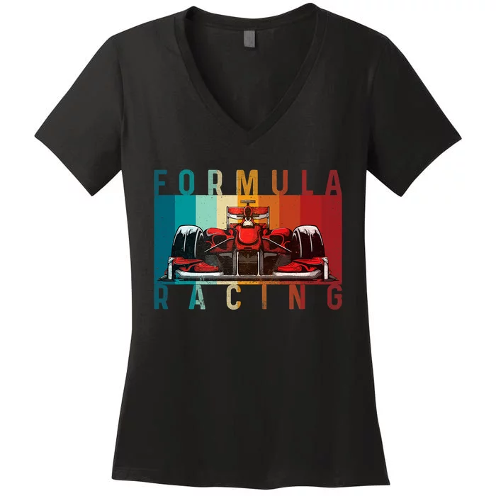 Retro Vintage Formula Racing Lovers Race Car Fan Women's V-Neck T-Shirt