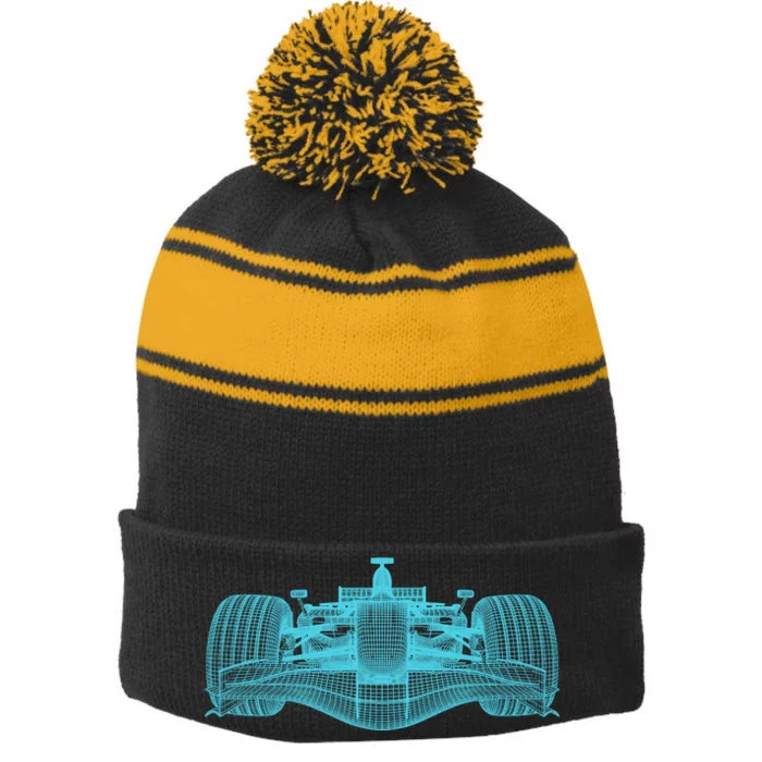 Retro Vintage Formula Racing Lovers Silhouette Gift Stripe Pom Pom Beanie