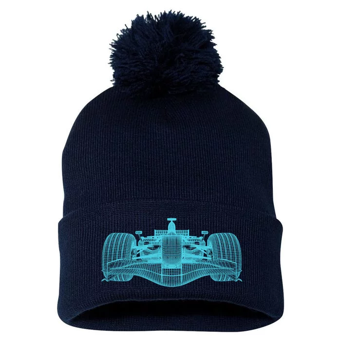 Retro Vintage Formula Racing Lovers Silhouette Gift Pom Pom 12in Knit Beanie