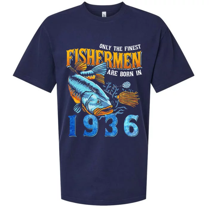 Retro Vintage Fisherman Are Born In 1936 Fishing Birthday Sueded Cloud Jersey T-Shirt