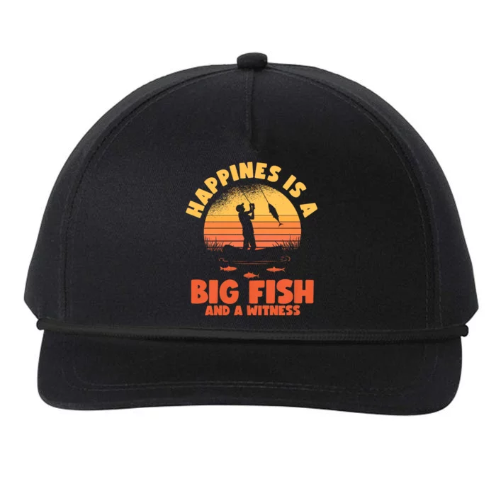 Retro Vintage Fishing Funny Saying Happines Is A Big Fish Snapback Five-Panel Rope Hat