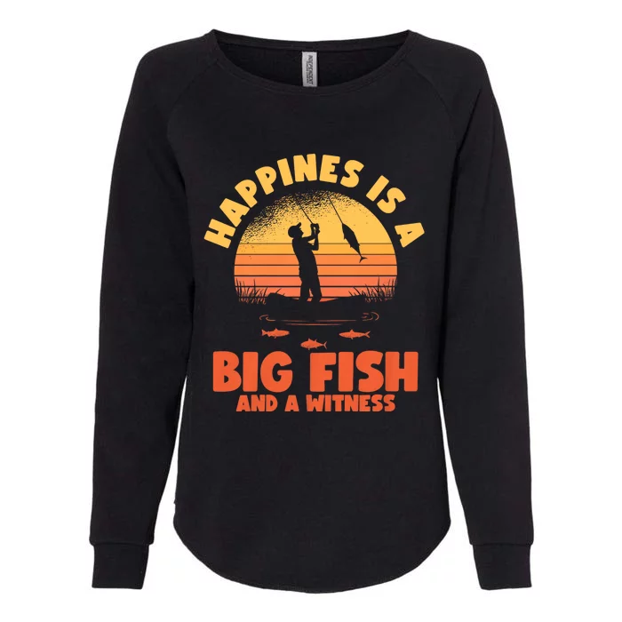 Retro Vintage Fishing Funny Saying Happines Is A Big Fish Womens California Wash Sweatshirt