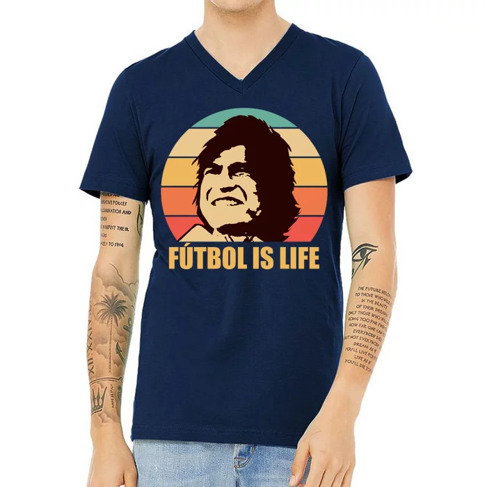 Retro Vintage Futbol Is Life V-Neck T-Shirt