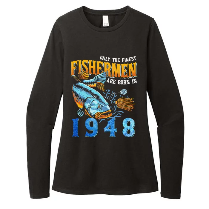 Retro Vintage Fisherman Are Born In 1948 Fishing Birthday Womens CVC Long Sleeve Shirt