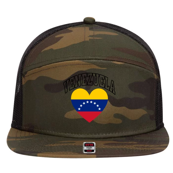 Retro Venezuela Flag Athletic Sport Heart Meaningful Gift 7 Panel Mesh Trucker Snapback Hat