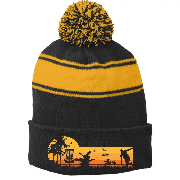 Retro Vintage Frisbee Golf Player Design | Disc Golf Stripe Pom Pom Beanie