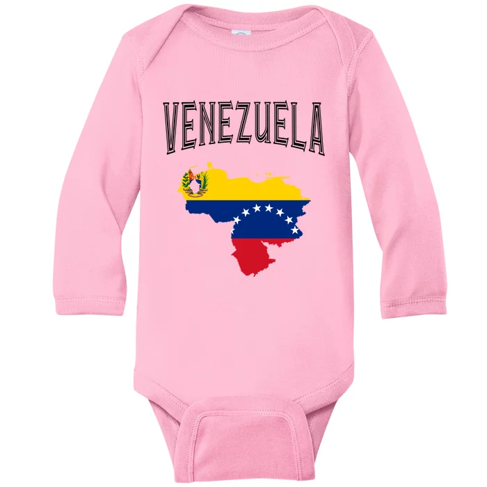 Retro Venezuela Flag Vintage Throwback Athletic Meaningful Gift Baby Long Sleeve Bodysuit