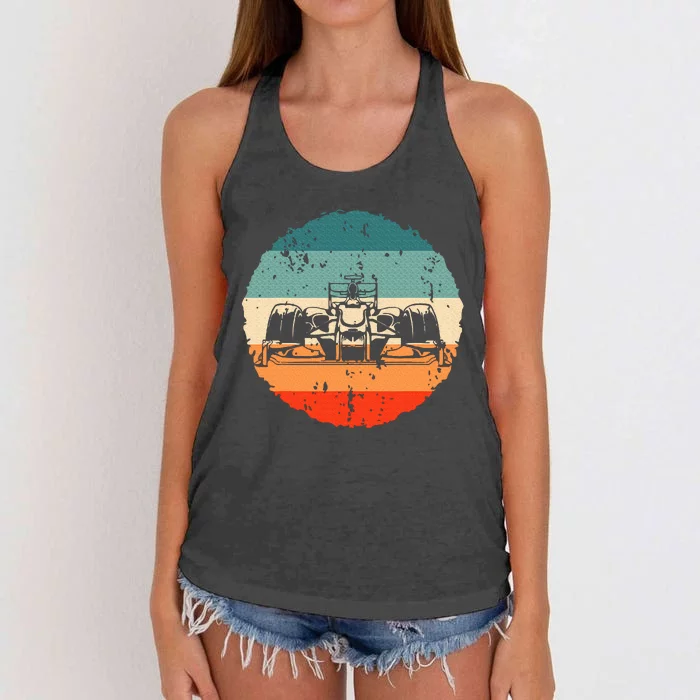 Retro vintage Formula Racing Lovers Silhouette Race Car fan Women's Knotted Racerback Tank