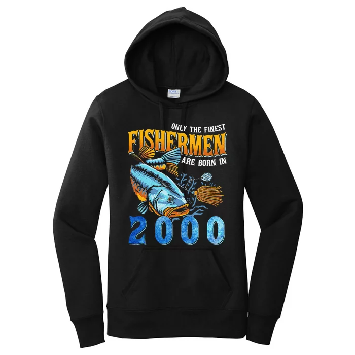 Retro Vintage Fisherman Are Born In 2000 Fishing Birthday Women's Pullover Hoodie