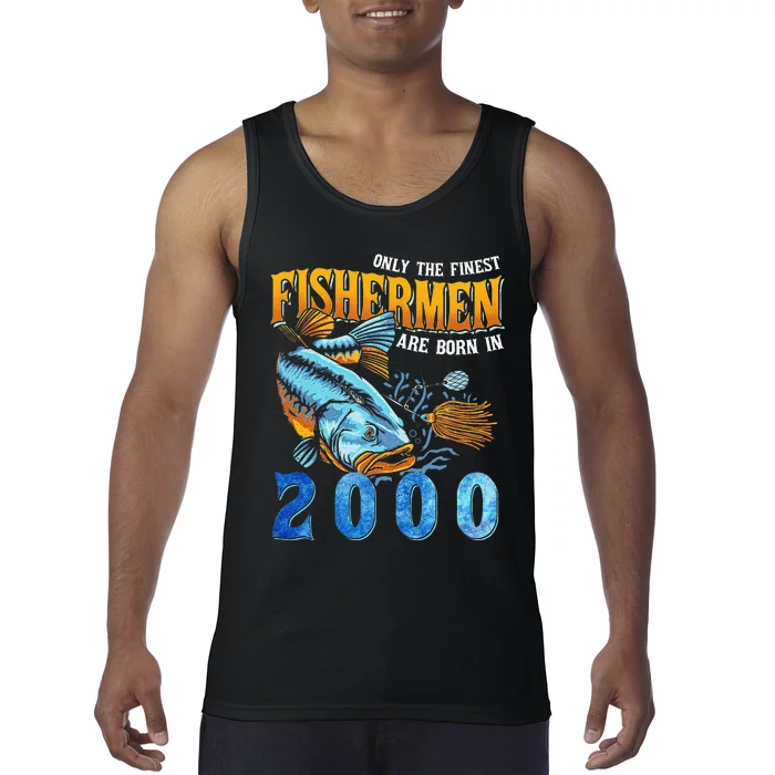 Retro Vintage Fisherman Are Born In 2000 Fishing Birthday Tank Top