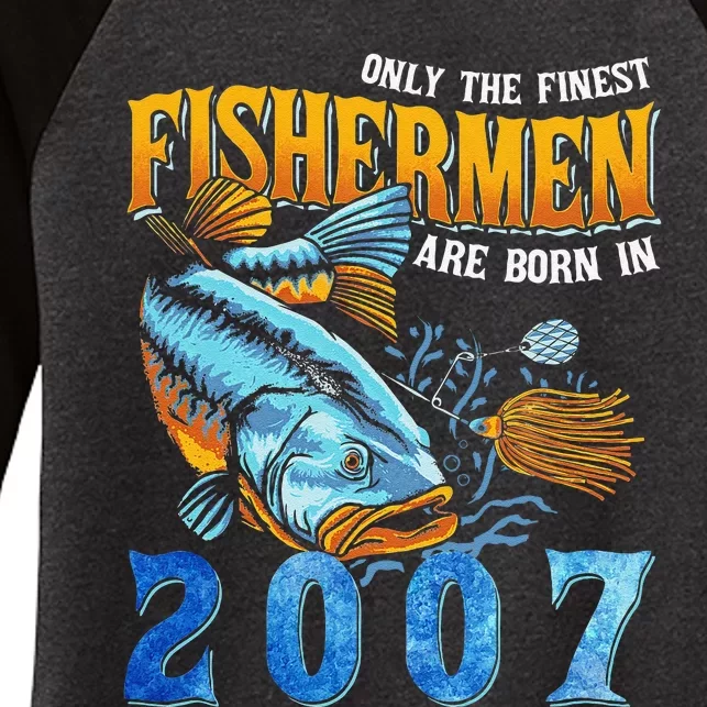 Retro Vintage Fisherman Are Born In 2007 Fishing Birthday Women's Tri-Blend 3/4-Sleeve Raglan Shirt