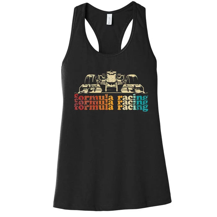 Retro Vintage Formula Racing Silhouette Race Car Lovers Fan Women's Racerback Tank